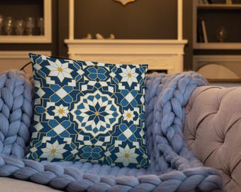 Moroccan Zellige Pillow | Boho Home Decor | Islamic Geometric Cushion