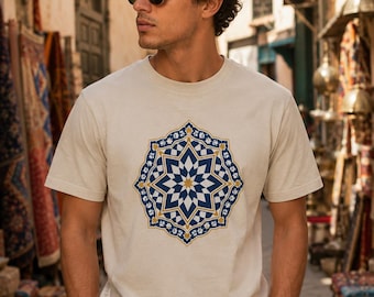 Moroccan Zellige T-Shirt | Boho Vintage Tee | Islamic Geometric Design
