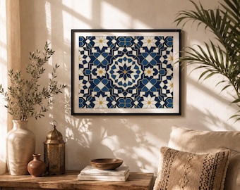 Moroccan Zellige Framed Poster | Boho Wall Art | Islamic Geometric Print