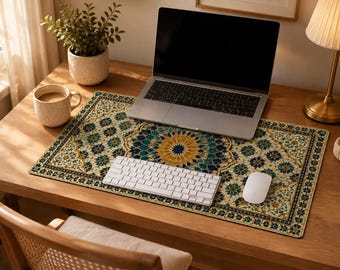 Moroccan Zellige Desk Mat, Large 36x18 Mouse Pad, Geometric Office Decor