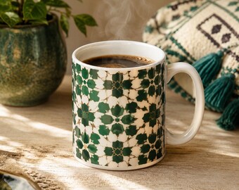 Emerald Zellige Ceramic Mug | Moroccan Coffee Cup | Boho Home Decor