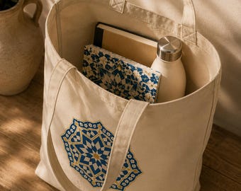 Moroccan Zellige Tote Bag | Eco Boho Bag | Islamic Geometric Design
