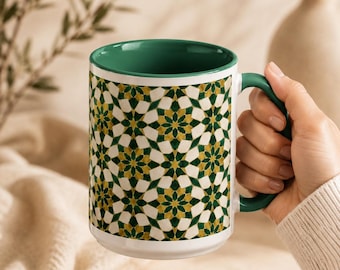 Emerald Zellige Ceramic Mug | Moroccan Coffee Cup | Boho Home Decor