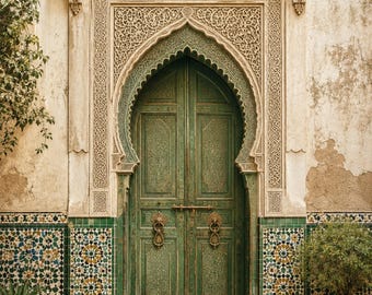 Green Moroccan Door Printable Wall Art, Riad Door Poster, Moroccan Architecture, Digital Download