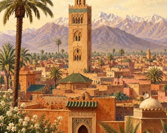 Marrakech Printable Wall Art, Morocco Travel Poster, Koutoubia City Print, Digital Download