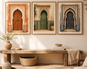 Set of 3 Moroccan Door Prints, Printable Wall Art, Riad Decor, Morocco Architecture, Digital Download