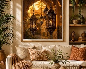 Moroccan Lantern Poster | Riad Wall Art | Boho Home Decor Print
