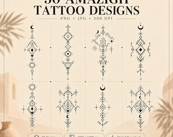 50 Amazigh Berber Tattoo Designs, Geometric Tattoo PNG JPG Bundle