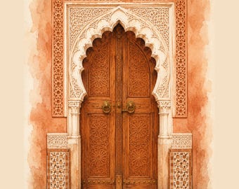 Terracotta Moroccan Door Printable Wall Art, Carved Wooden Riad Door, Morocco Decor, Digital Download