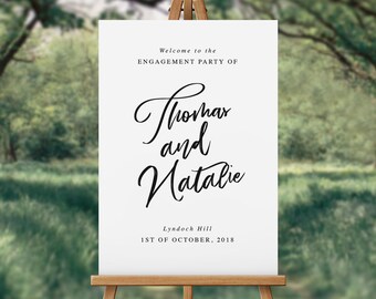 Beautiful Cursive Writing Engagement Party Welcome Sign - Stunning Cursive Font Engagement Welcome Sign Flowy Script Writing Welcome Poster
