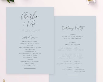 Dusty Blue Minimal Ceremony Program Script Font Stylish Modern Pale Blue Order of Service Wedding Ceremony Program