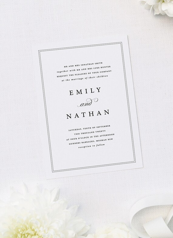 Simple Elegant Border Wedding Invitations Classic Simple Etsy