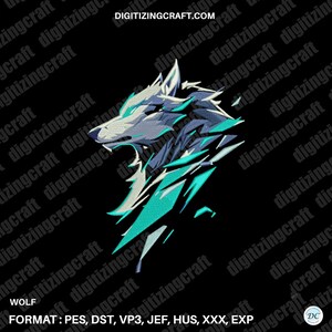 Wolf embroidery design file,abstract design,predator,animal embroidery,machine embroidery design,ice wolf,jacketback design,wolf head