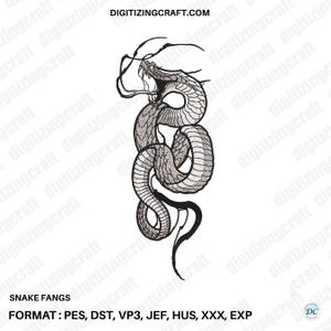 Snake Fangs Machine Embroidery Design | Striking Serpent Line Art for Hoodies, Caps & Jackets