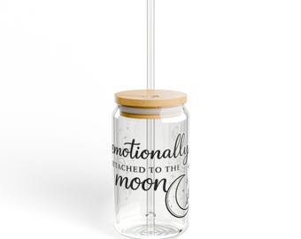 Trinkglas „Emotionally Attached to the Moon“ | 473 ml (16 oz) durchsichtiger Strohhalmbecher