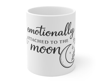 Tasse „Emotionale Verbundenheit zum Mond“ | Keramik-Kaffeebecher mit Halbmond und Sternen