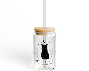 Mystisches Trinkglas mit Mondmotiv einer schwarzen Katze (473 ml) | Hexenhaft-gothisches Trinkgefäß