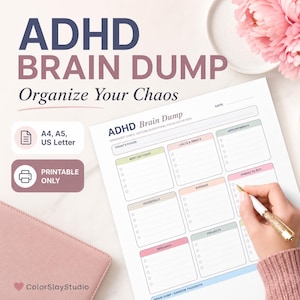 ADHD Brain Dump Planner Printable | Executive Function Worksheet | Minimalist Daily To Do List | A4 A5 US Letter PDF | Productivity Planner