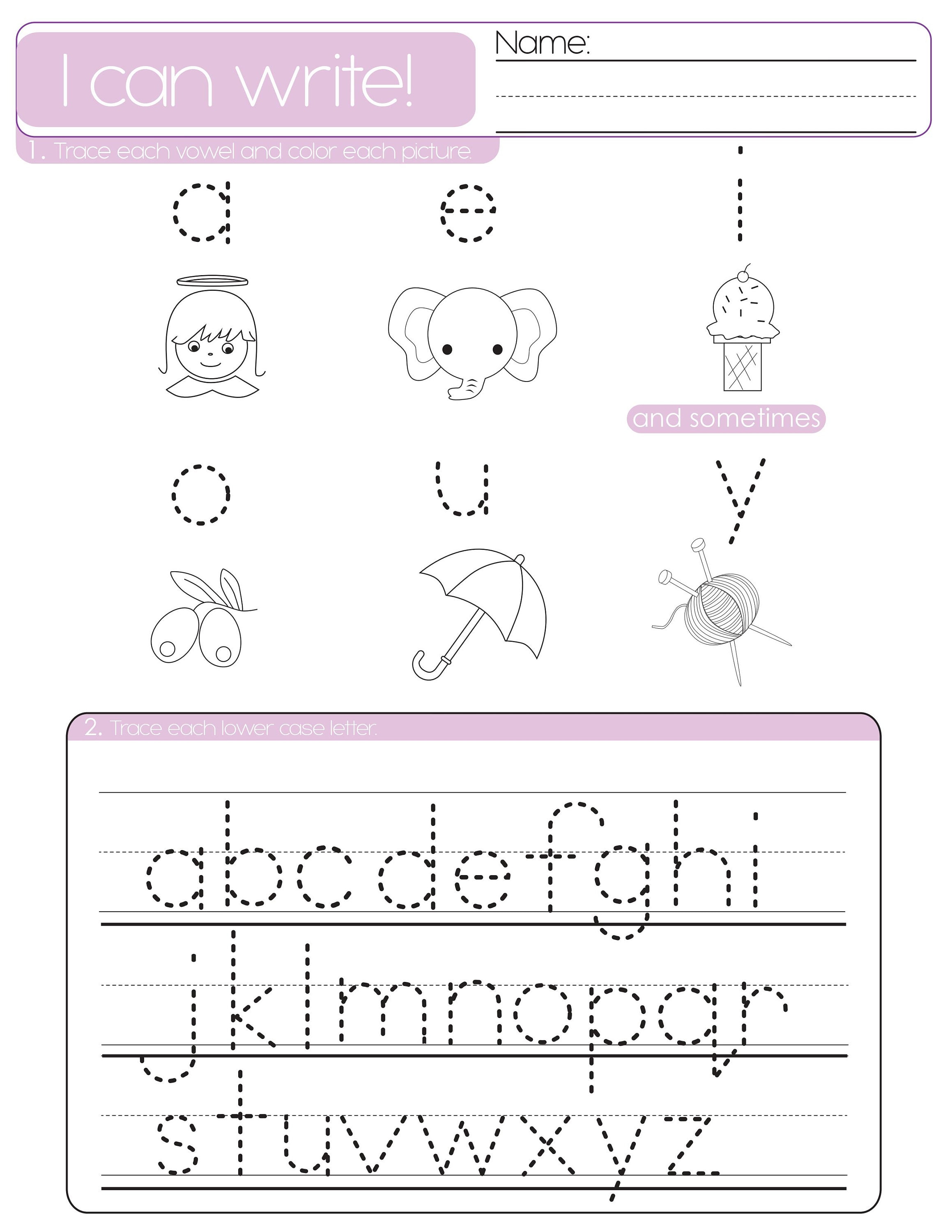 Lower Case Vowels Printable