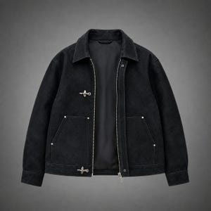 Black Suede Leather Jacket Men, Toggle Fireman Jacket, Genuine Leather Trucker Coat, Handmade Workwear Jacket Gift for Him Boyfriend
