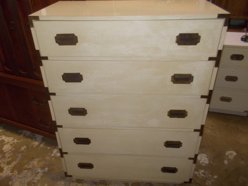 Mid Century Campaign Style Five Drawer Highboy Dresser By Etsy