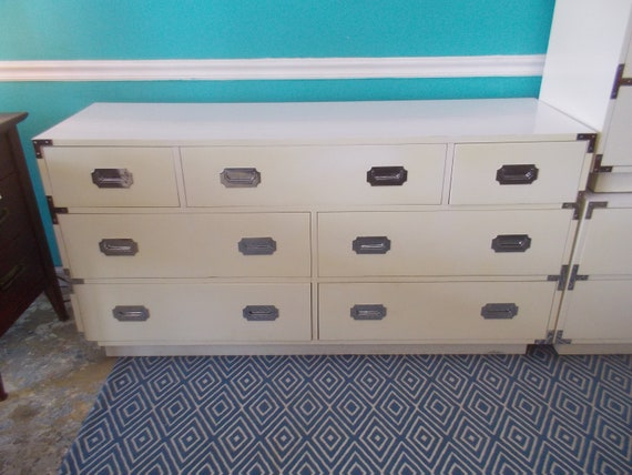 Hollywood Regency Campaign Style Dixie 3 Piece Bedroom Set With Dresser And Pair Of Nightstands