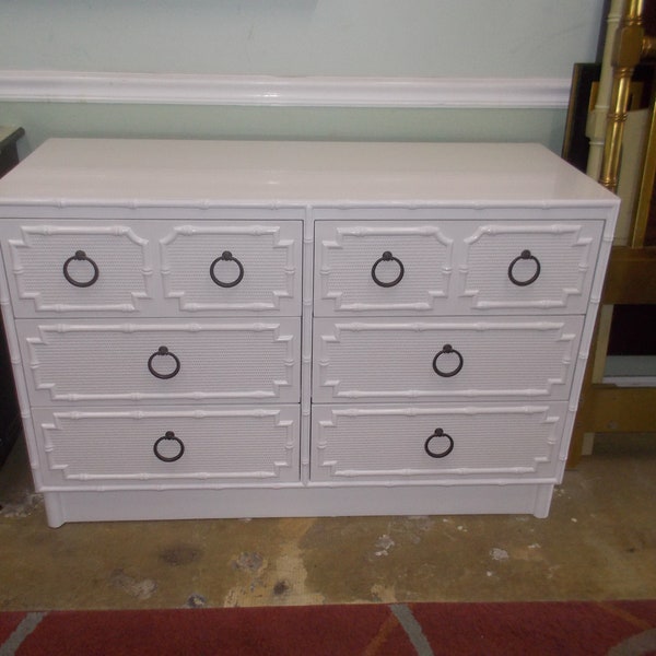 Gorgeous White Six Drawer Faux Bamboo Omega Dresser