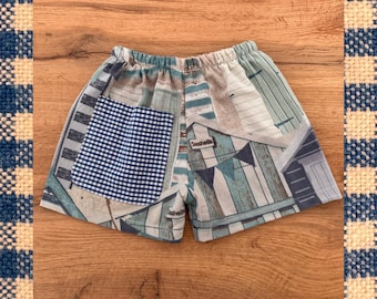 Pantaloncini per bambini in patchwork fatti a mano, 100% cotone, tessuto di recupero sostenibile, 9-12 mesi
