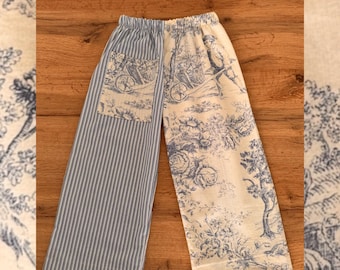 Handgemaakte patchwork kinderbroek, duurzame tweedehands stof, 24-36 maanden