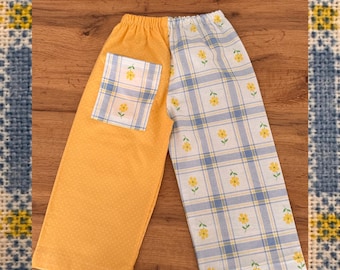 Handmade Patchwork Kids Trousers, Sustainable Second-Hand Fabric, 18/24 months