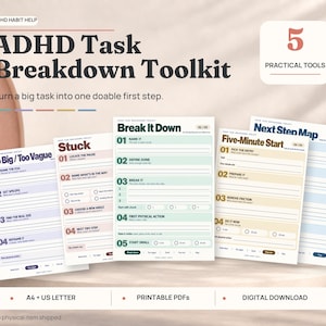 Arbeitsblätter zur Aufgabenanalyse bei ADHS: 5 druckbare Hilfsmittel, PDFs im A4- und US-Letter-Format