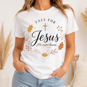 „Fall For Jesus“ PNG, 300 DPI Christliches Design mit Herbstkreuz und Blättern