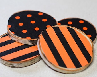 Houten Halloween-onderzetters: oranje en zwart kerstversiering (set van 4)