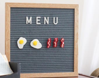 BREAKFAST MENU Clay Letter Board Ornaments (Pack of 5- Eggs and Bacon) // Letter Board Accessories