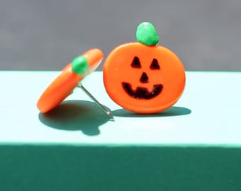 Handgemaakte jack-o-lantern-oorbellen // Halloween-sieraden