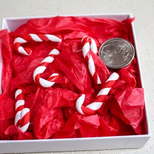 Peut inclure: Une bo&icirc;te cadeau blanche remplie de papier de soie rouge et de cannes en sucre. Une pi&egrave;ce d'argent est &eacute;galement visible dans la bo&icirc;te.