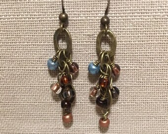 Antique brass chain and beaded earrings