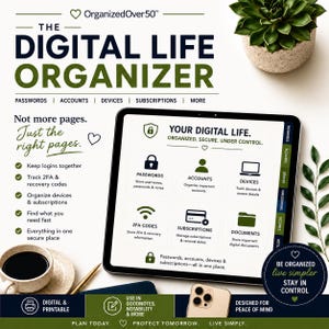 Utskrivbar digital livsorganisatör | Lösenord, enhet, prenumeration och nödinformationspärm