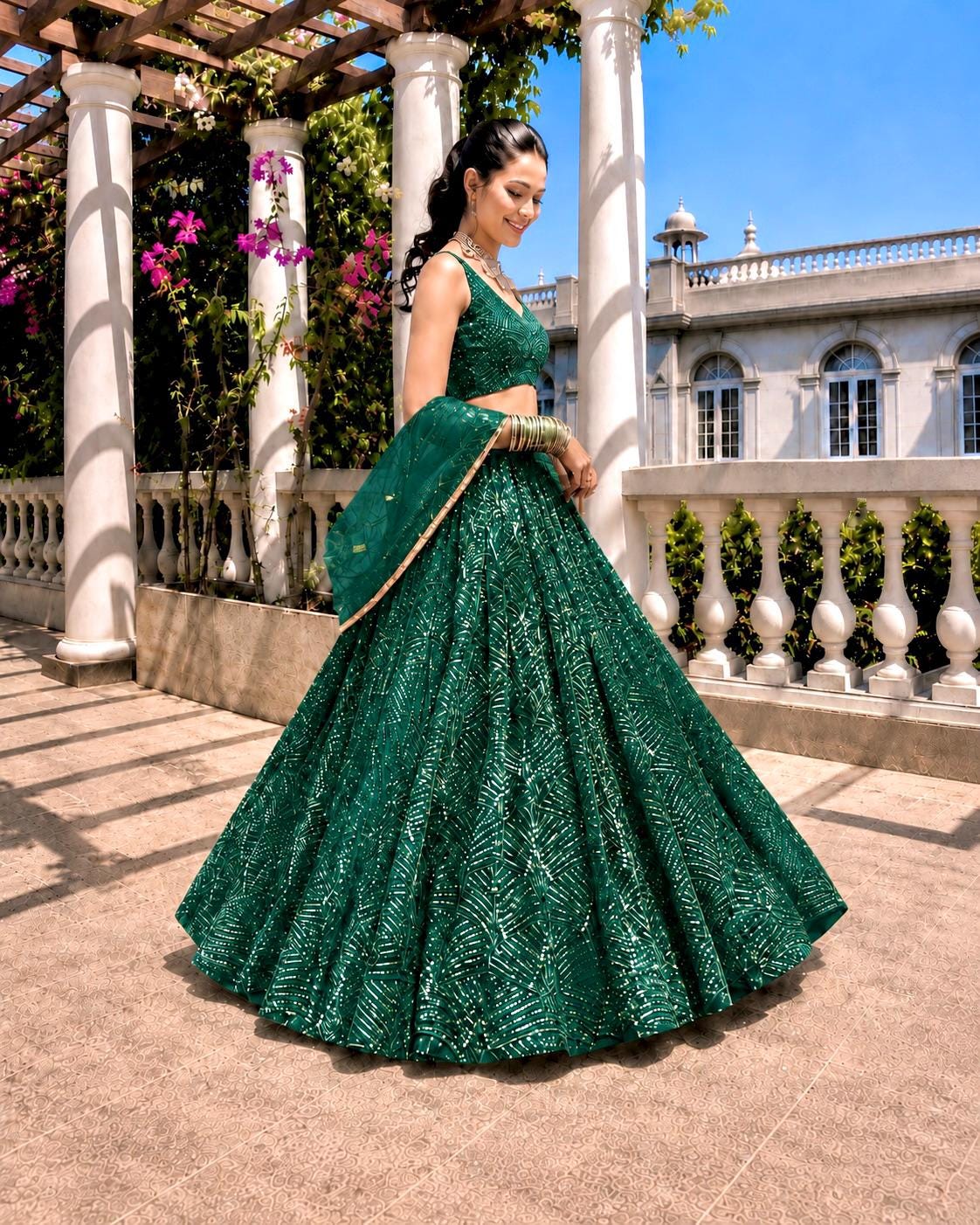 green lehenga dress mirror table for bedroom