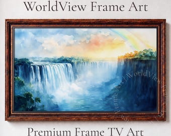 Waterfall Rainbow Landscape Frame TV Art, Victoria Falls Scenic Nature Art (Digital Download) 24