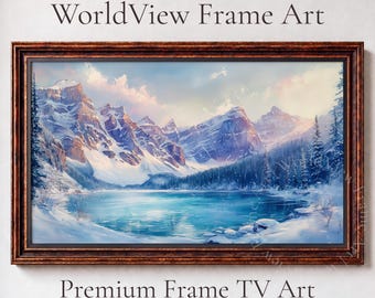 Moraine Lake Winter Mountain Frame TV Art, Frozen Landscape (Digital Download) 82