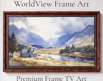 Scottish Highlands Valley Watercolor, Samsung Frame TV Art (Digital Download) 4