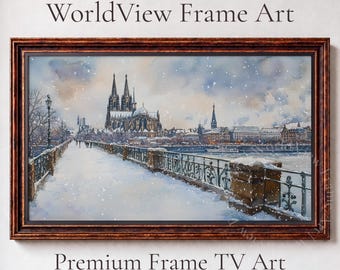 Cologne Cathedral Winter, Samsung Frame TV Art, Panoramic Watercolor (Digital Download) 92