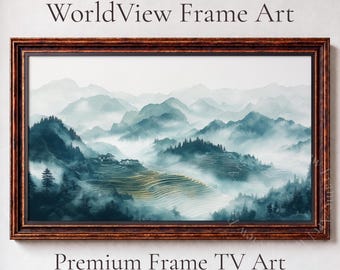 Longji Rice Terraces Watercolor Valley, Samsung Frame TV Art (Digital Download) 42