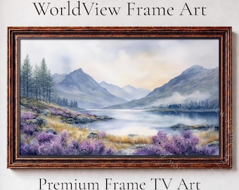Scottish Highlands Loch Watercolor Samsung Frame TV Art, Misty Mountains (Digital Download) 2