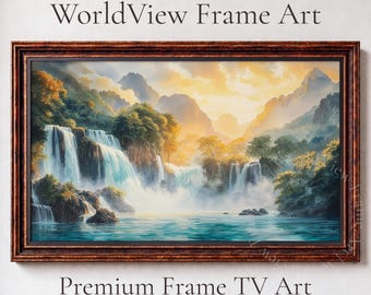 Waterfall Landscape Painting Turquoise, Samsung Frame TV Art (Digital Download) 20