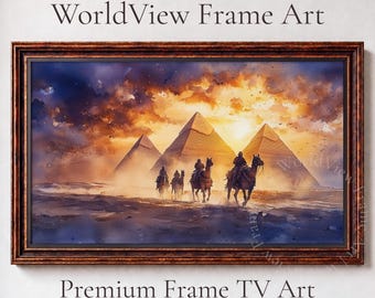 Pyramids of Giza Watercolor, Desert Horseback Riders, Samsung Frame TV Art (Digital Download) 69