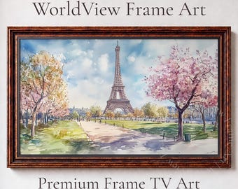 Eiffel Tower Paris in Spring, Samsung Frame TV Art Watercolor (Digital Download) 45