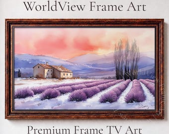 Provence Lavender Fields Winter Snow, Samsung Frame TV, Rustic Farmhouse Watercolor (Digital Download) 78