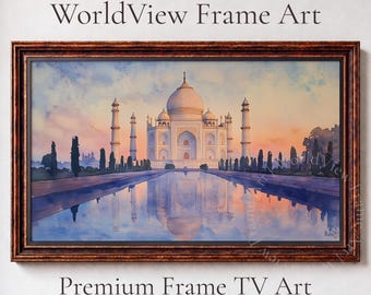 Taj Mahal Watercolor Painting, Sunset Frame TV Art (Digital Download) 55